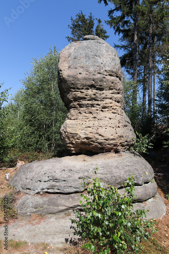 Stone Mushrooms - rock formation in Broumov Walls in Czech Republic