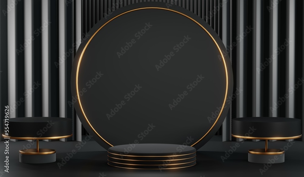 3D rendering of blank product background for cream cosmetics Modern black podium background