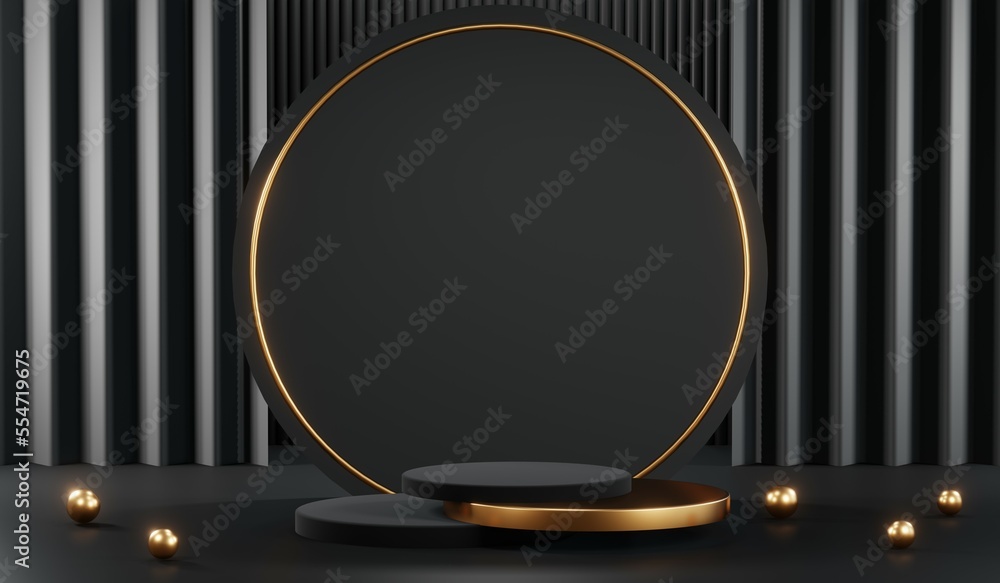 3D rendering of blank product background for cream cosmetics Modern black podium background 3D rendering of blank product background for cream cosmetics Modern black podium background