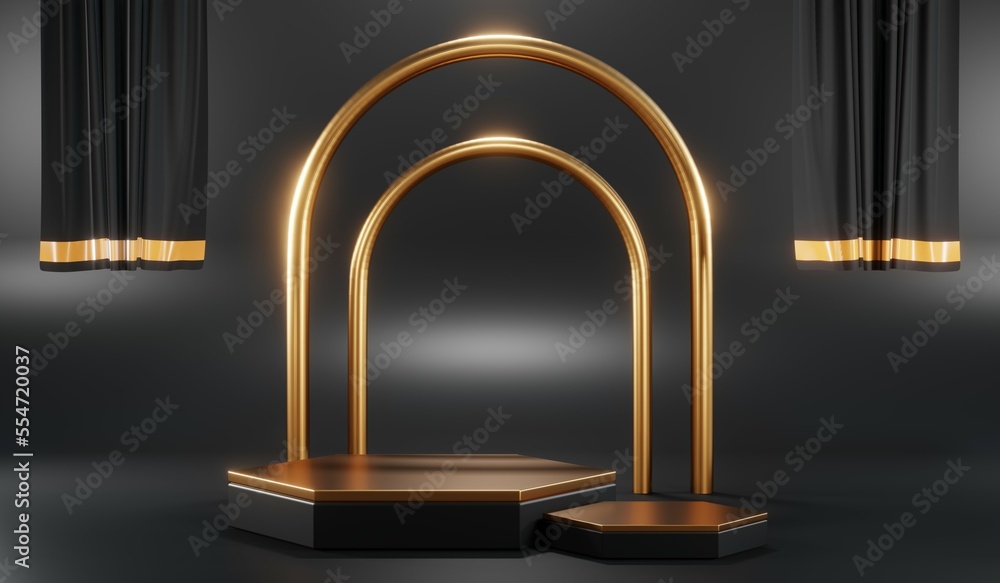 3D rendering of blank product background for cream cosmetics Modern black podium background 3D rendering of blank product background for cream cosmetics Modern black podium background