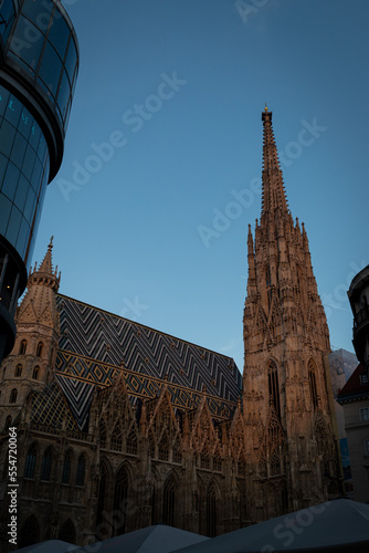 St. Stephen's Cathedral in Vienna at dusk.