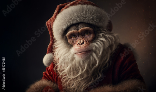 Foto epic fantady old monkey as a santa claus and dirty background
