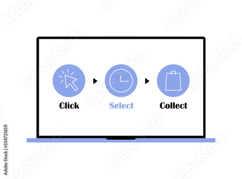 Click and collect your order. Goods delivery process on laptop