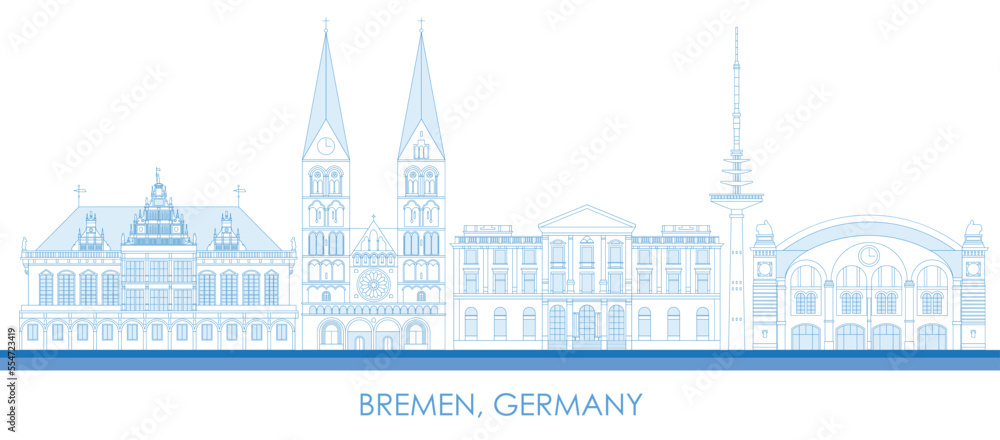Outline Skyline panorama of city of Bremen, Germany  - vector illustration