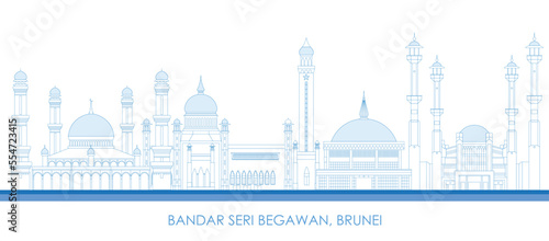 Outline Skyline panorama of city of Bandar Seri Begawan, Brunei - vector illustration photo