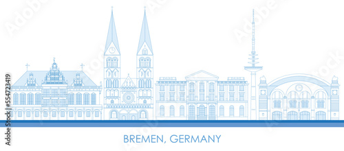 Outline Skyline panorama of city of Bremen, Germany  - vector illustration