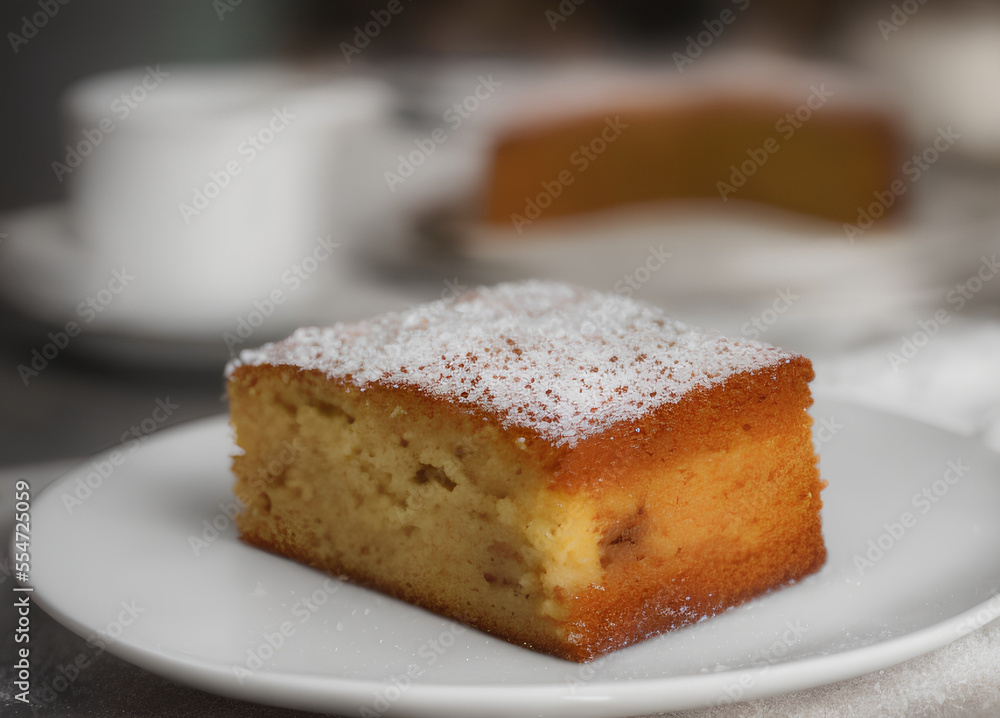 Realistic illustration of almond cake, sweet baked food, generative ai