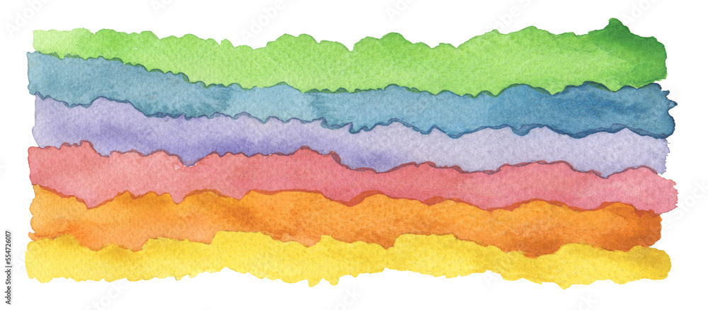 Abstract rainbow wave watercolor painting background. Paper texture. Isolated Png tranparent.