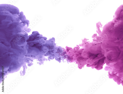 Ink violet and lilac color smoke blot on Png transparent Abstract background.