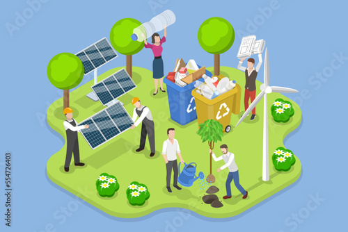 3D Isometric Flat Vector Conceptual Illustration of Green Collar Workers, Environmental Engineering