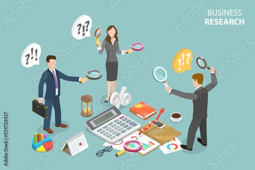 3D Isometric Flat Vector Conceptual Illustration of Business Research, Search for New Idea