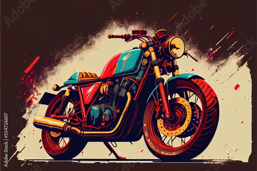 Fotografie a painting of a motorcycle on a brown background with a splash of paint on the frame and the frame