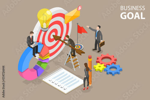 3D Isometric Flat Vector Conceptual Illustration of Business Goal, Target Achievement