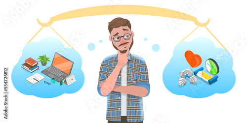 Vector Illustration of Work-life Balance, Comparison Business Stress and Healthy Life