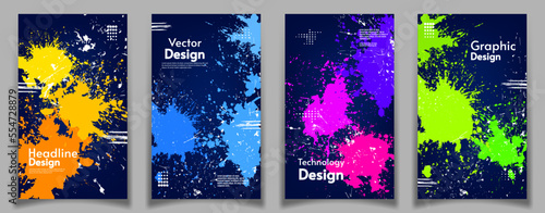 Set of art paints with dark backdrop for hipsters. Vector illustration. Design for poster, album, postcard, business card or invitation.