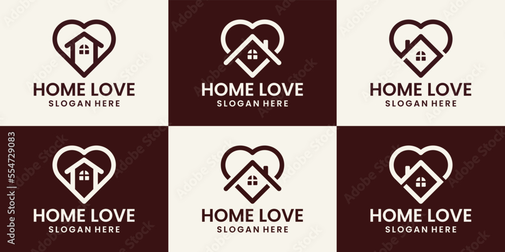 set of home with love logo design combinations
