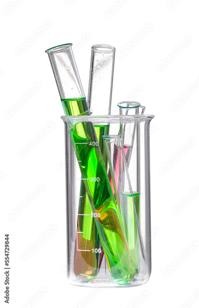 Chemical flasks with multicolor liquid solution isolated on white background Chemical flasks with multicolor liquid solution isolated on white background