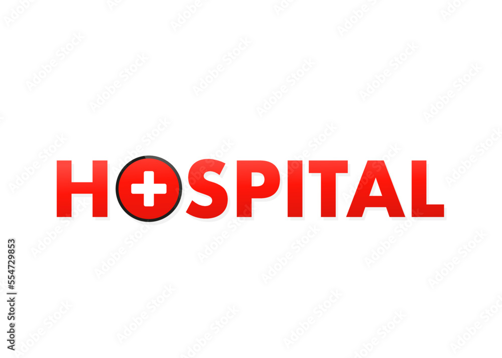 Hospital inscription in a stylish design on a white background. Vector illustration Hospital inscription in a stylish design on a white background. Vector illustration
