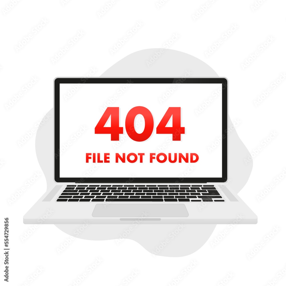 404 Error file not found on laptop website page. Vector illustration 404 Error file not found on laptop website page. Vector illustration