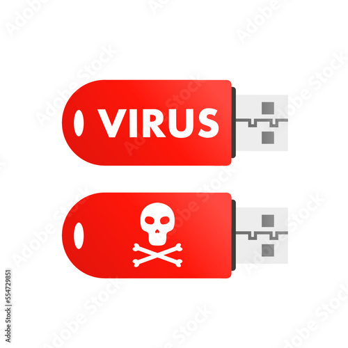 Computer virus on flash drive. The concept of the danger of infection with malicious programs, viruses. Vector illustration