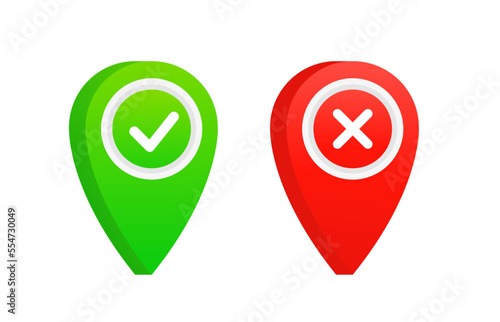 Free Download Location tracking position icon with checkmark and cross on white isolated background. Vector illustration - GFXLoad