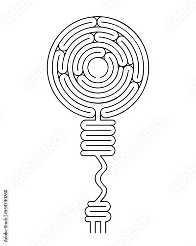 Labyrinth. Find way in light bulb maze. Game riddle for kids, adult. Sketch vector illustration