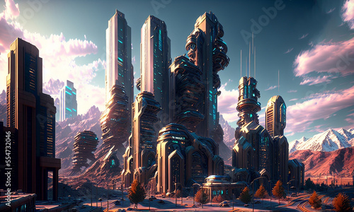 Alien city scenes wallpapers .Generative AI. 