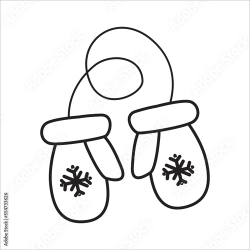 Mittens. Winter clothes.Vector illustration isolated on white background. Doodles on the theme of winter.