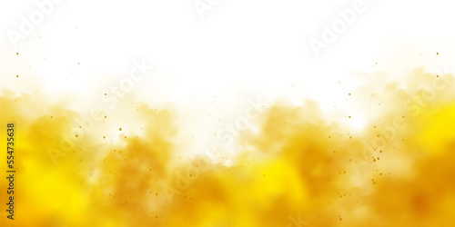 Yellow colorful smoke clouds isolated on white background  realistic mist effect  fog. Vapor in the air  steam flow. Vector illustration
