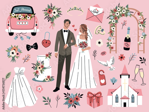 Leinwand Poster Cartoon wedding elements
