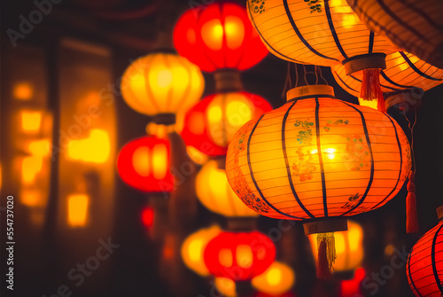Chinese red lantern in the night of Chinese New Year of happiness 