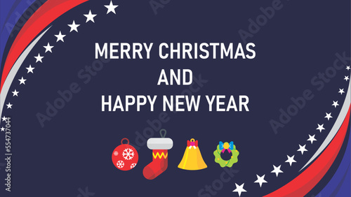 Merry Christmas and Happy New Year background with the star and stripes United States flag ornament.