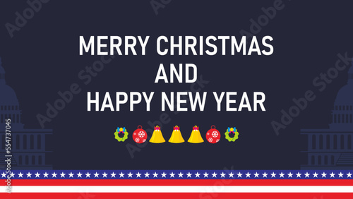 Merry Christmas and Happy New Year background with United States flag ornament.
