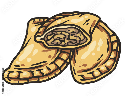 Empanadas fried in oil. Empanada latin fast food. Traditional mexican food for design of logo, poster or emblem, banner