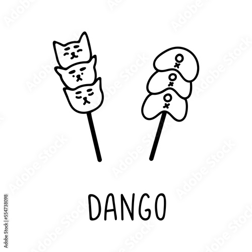 Japanese dango in hand drawn doodle style. Asian food for restaurants menu