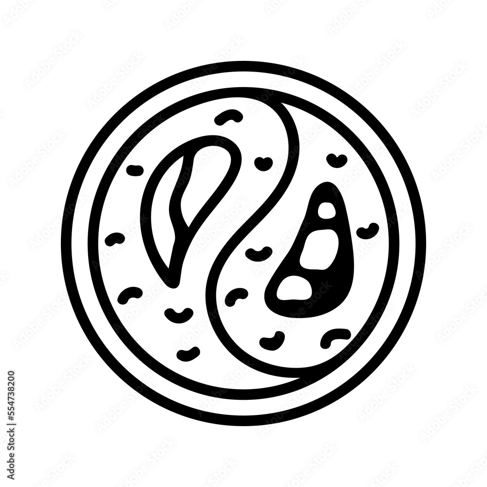 Japanese sushi roll with yin yang shape. Hand drawn doodle style. Asian food for restaurants menu Japanese sushi roll with yin yang shape. Hand drawn doodle style. Asian food for restaurants menu