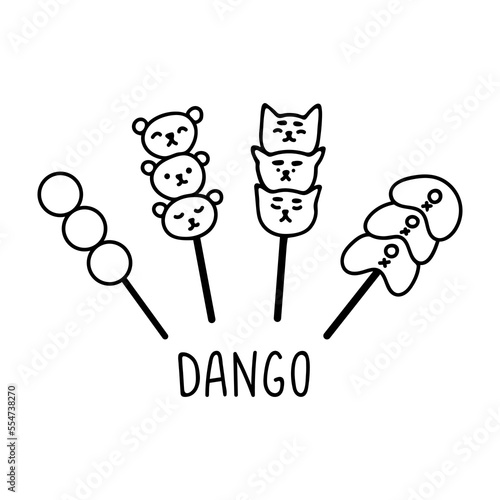 Japanese dango in hand drawn doodle style. Asian food for restaurants menu