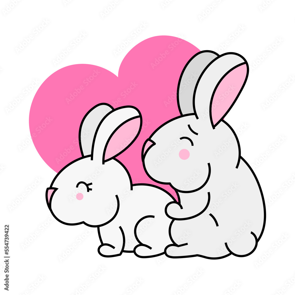 rabbit logo Symbol of love on sweet blue background, greeting card, Flat design Happy Valentines. can be add text. vector