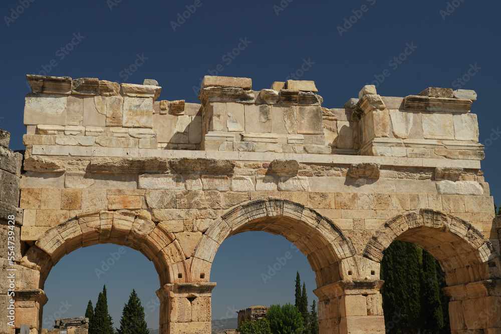 Frontinus Gate at Hierapolis Ancient City in Pamukkale, Denizli, Turkiye