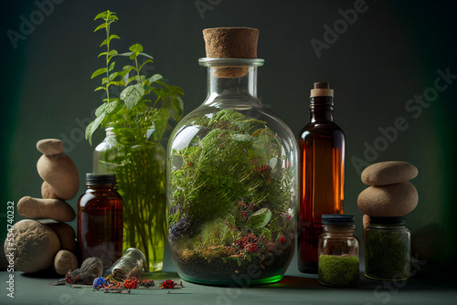 Natural herbal medicine, composition. Treatment with herbs. (Generative AI)