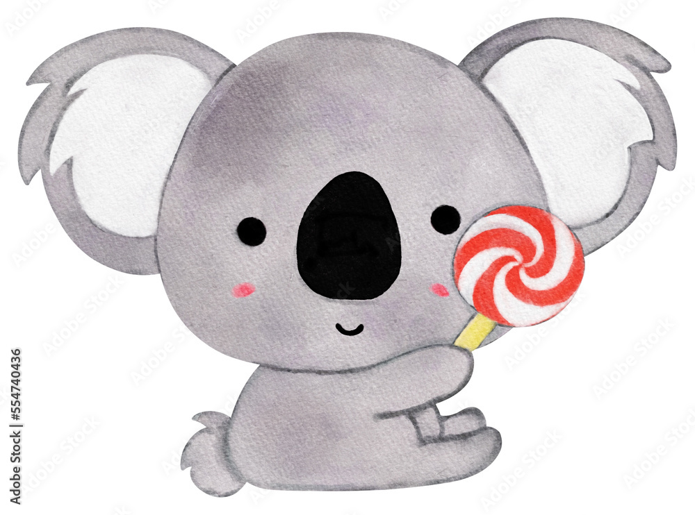 Cute baby koala bear with lolly pop.Cute cartoon animal watercolor illustration,png. Cute baby koala bear with lolly pop.Cute cartoon animal watercolor illustration,png.