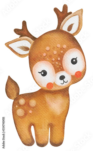 Cute baby reindeer..Cute cartoon animal watercolor illustration ,png.