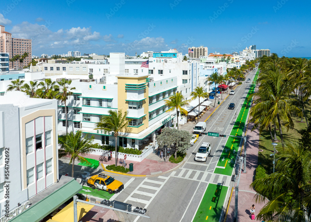 Fototapeta premium Aerial View, Art Deco District .Ocean Drive,South Beach.Miami Beach .Miami .Florida,USA