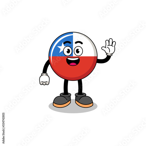 chile flag cartoon doing wave hand gesture