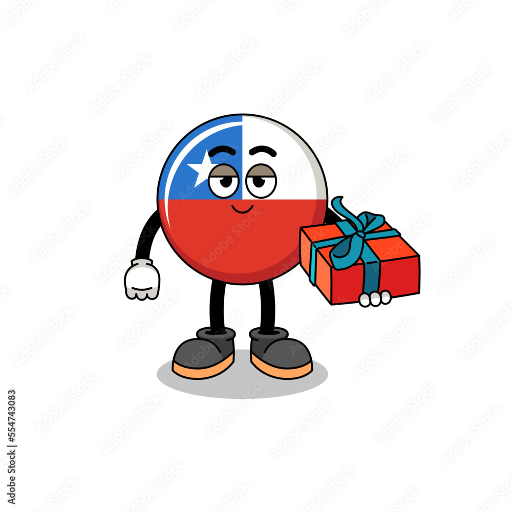 chile flag mascot illustration rich man holding a money sack