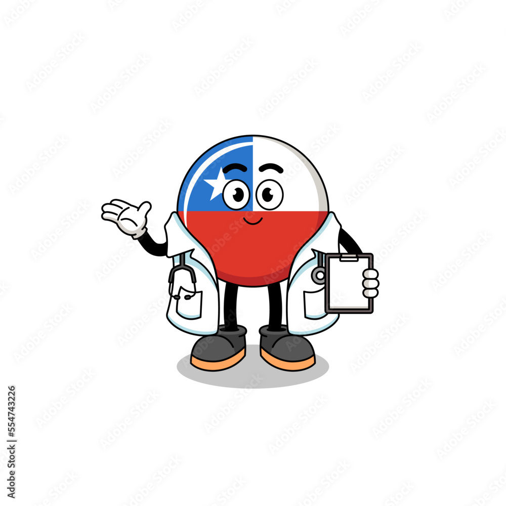 Cartoon mascot of chile flag holding a trophy