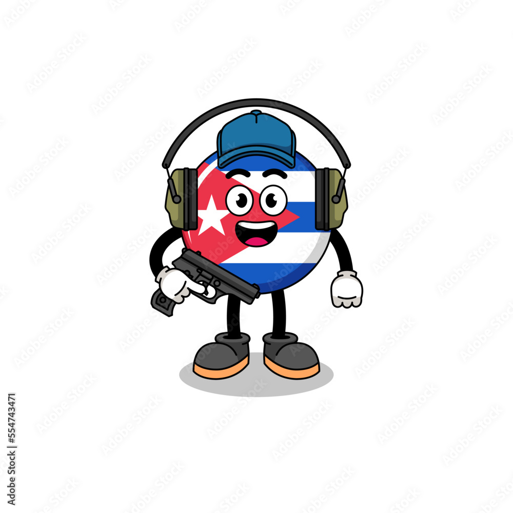Character mascot of cuba flag doing shooting range Character mascot of cuba flag doing shooting range
