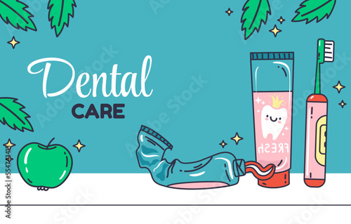 Dentist dental clinic oral tooth health banner poster abstract concept. Vector graphic design illustration element