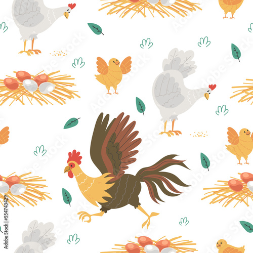 Chicken rooster farm bird seamless pattern cover abstract concept. Vector graphic design illustration element