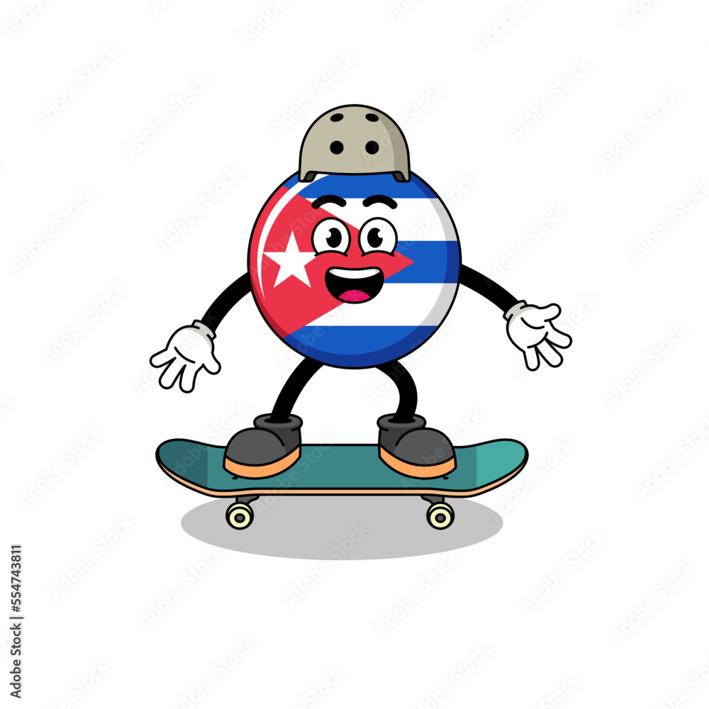 Obraz premium cuba flag mascot playing a skateboard